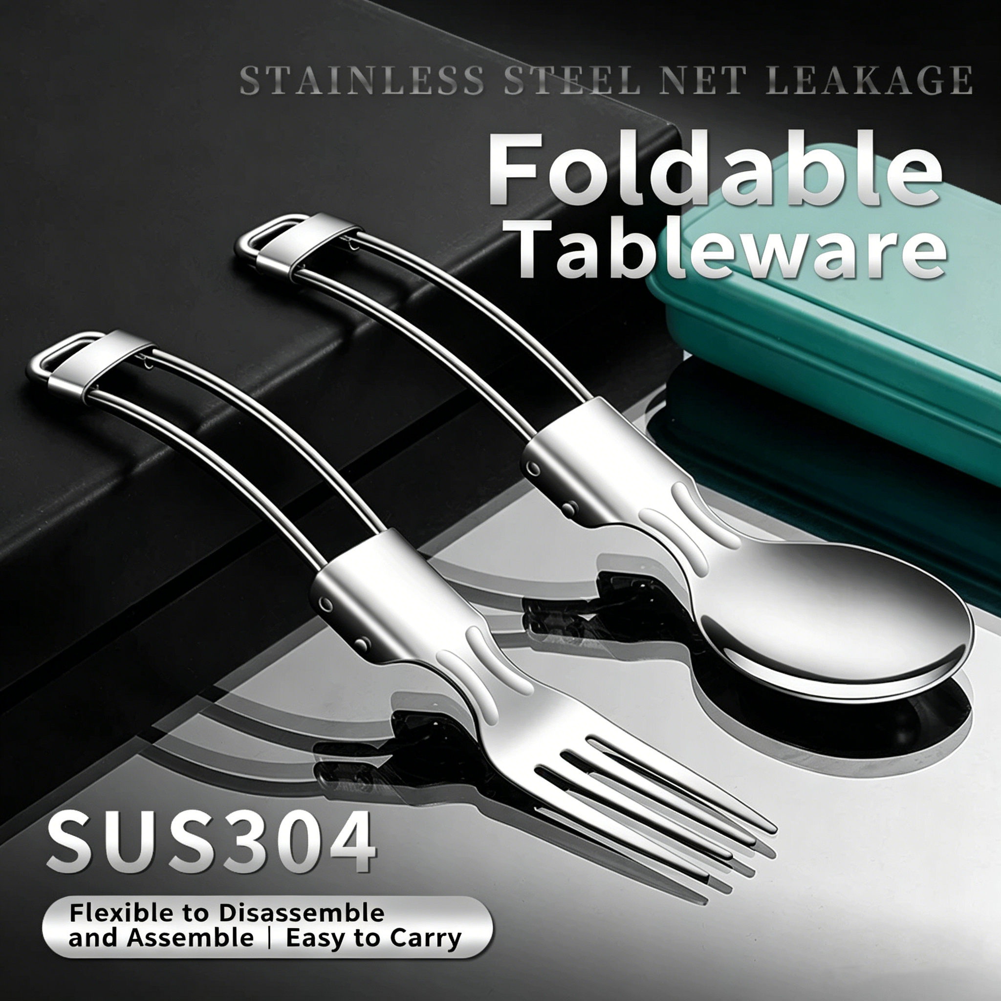 Outdoor Camping Folding Storage Box - 304 Stainless Steel Foldable Cutlery With
