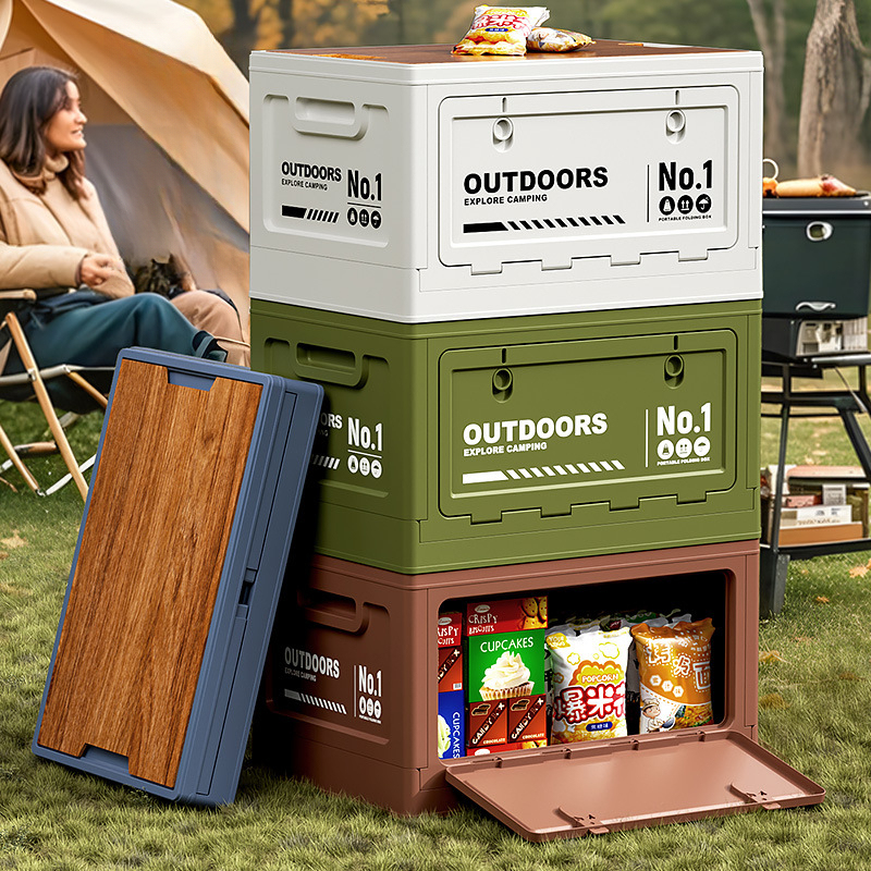 Outdoor Camping Folding Storage Box - Camping Folding Storage Box, Wooden Cover