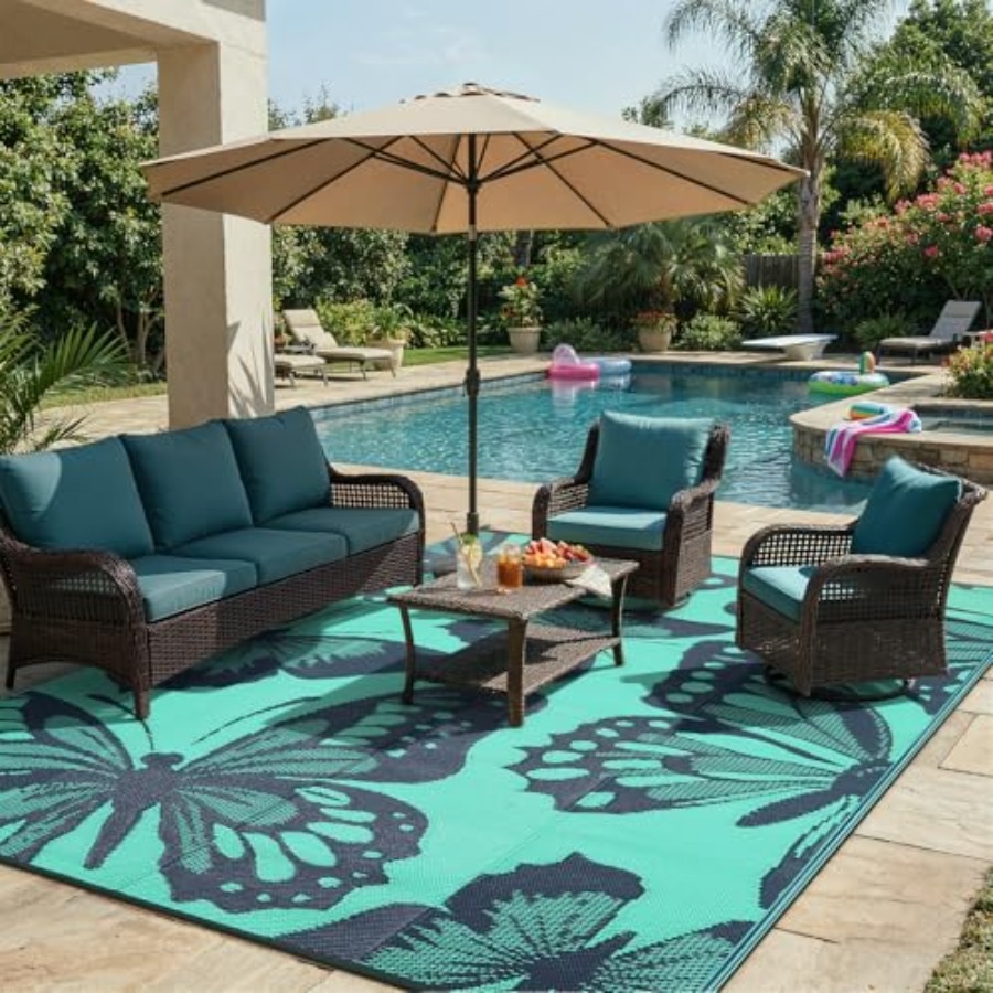 Outdoor Camping Decke - Waterproof Outdoor Rug 9x12, Reversible Plastic