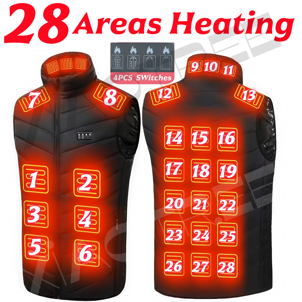 Outdoor Camping Vest - 28/9 Areas Heated Vest Men Jacket