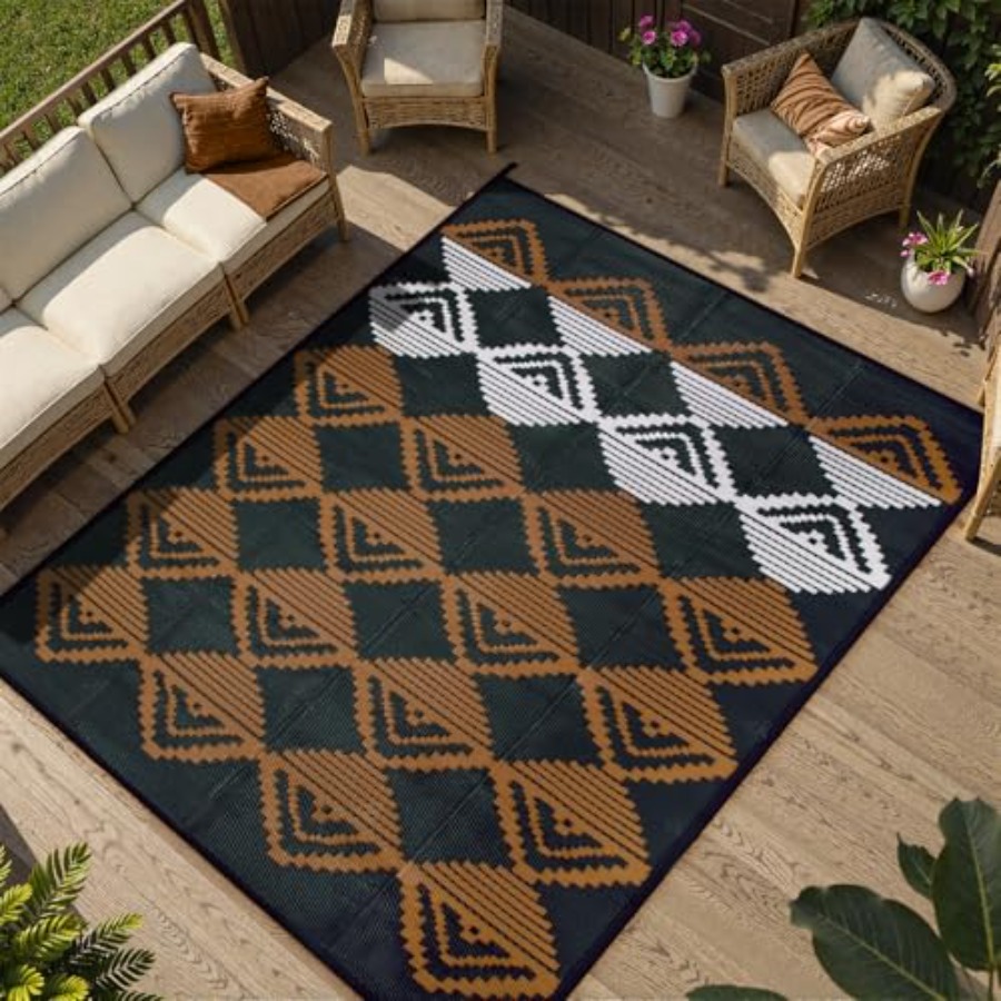 Outdoor Camping Decke - Waterproof Outdoor Patio Rug 9x12, Reversible
