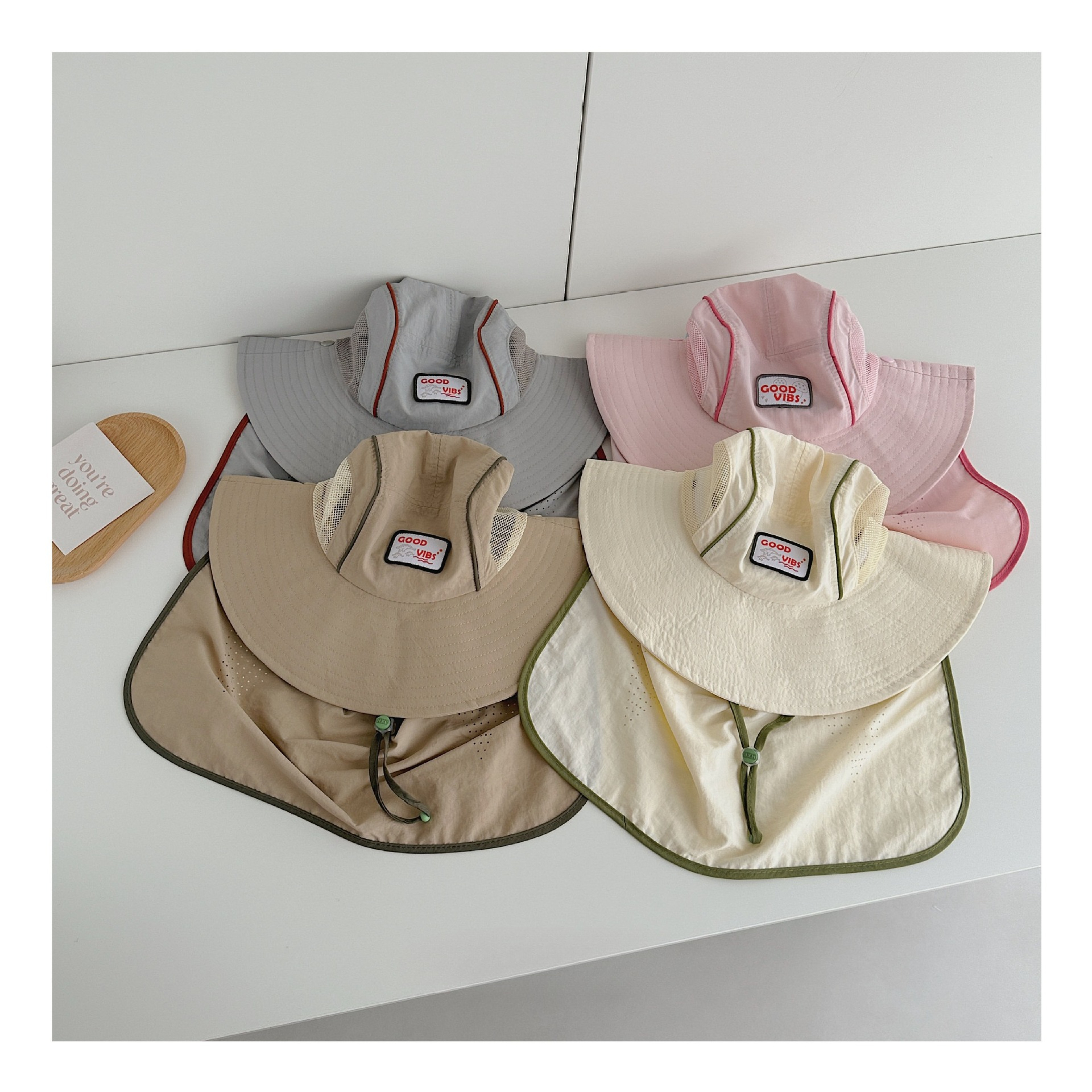 baby boys girls Stitching Mesh - đánh giá và giá Camping Outdoor Quick Drying Sun Neck Protection Cap Hat